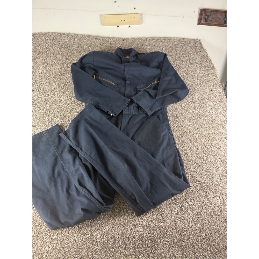 Dickies Mens Navy Blue Long Sleeve Zip Front Work Wear Coveralls Size Large L